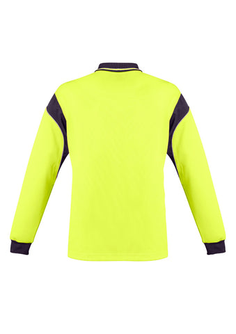 Mens Hi Vis Aztec Long Sleeve Polo Yellow/Navy back view