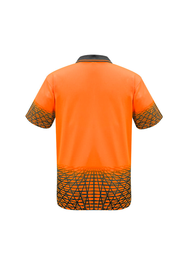 Mens Hi Vis Tracks Short Sleeve Polo Orange/Charcoal back view