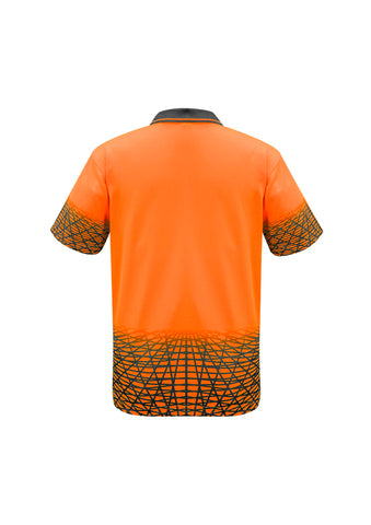 Mens Hi Vis Tracks Short Sleeve Polo Orange/Charcoal back view