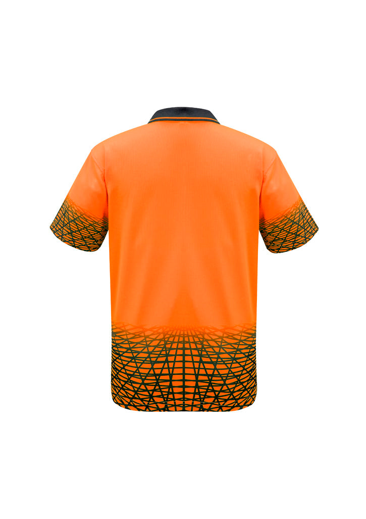 Mens Hi Vis Tracks Short Sleeve Polo Orange/Navy back view