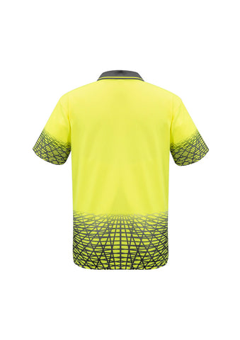 Mens Hi Vis Tracks Short Sleeve Polo Yellow/Charcoal back view