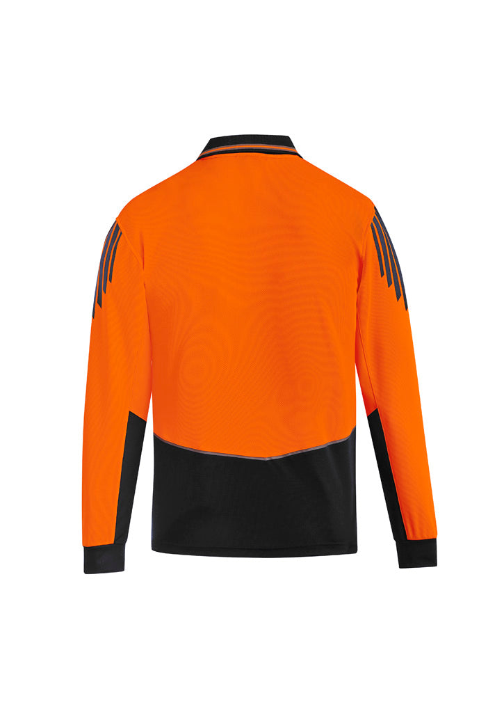 Mens Hi Vis Flux Long Sleeve Polo Orange/Black back view