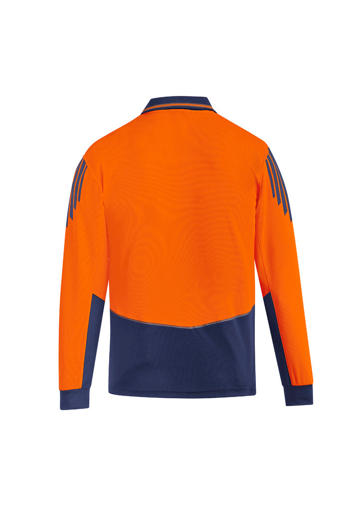 Mens Hi Vis Flux Long Sleeve Polo Orange/Navy back view