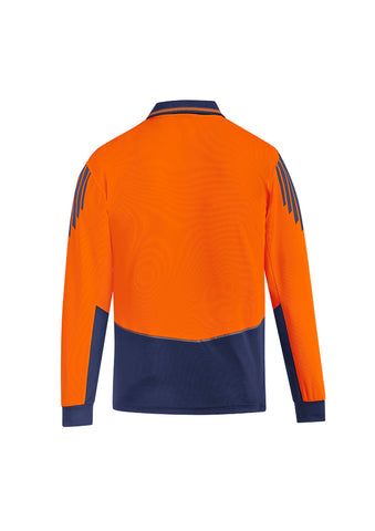 Mens Hi Vis Flux Long Sleeve Polo Orange/Navy back view