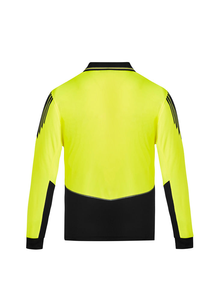 Mens Hi Vis Flux Long Sleeve Polo Yellow/Black back view