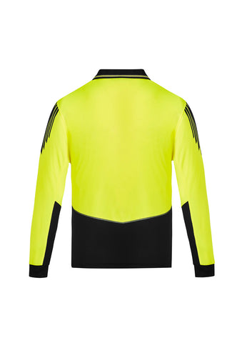 Mens Hi Vis Flux Long Sleeve Polo Yellow/Black back view