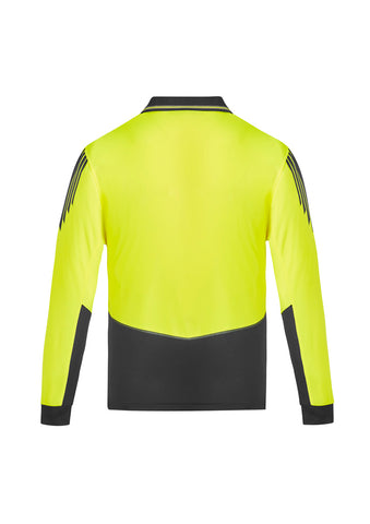 Mens Hi Vis Flux Long Sleeve Polo Yellow/Charcoal back view