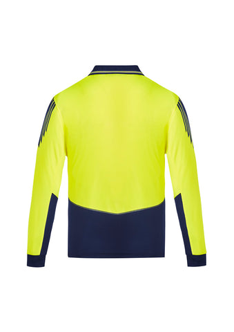 Mens Hi Vis Flux Long Sleeve Polo Yellow/Navy back view