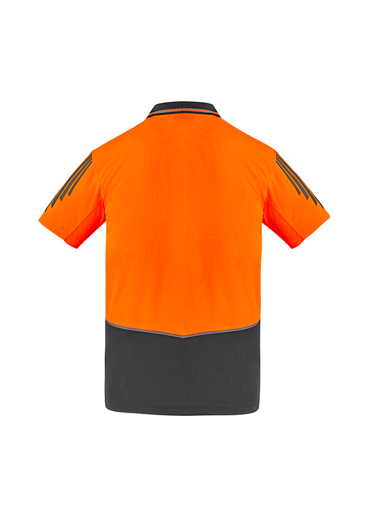 Mens Hi Vis Flux Short Sleeve Polo Orange/Charcoal back view