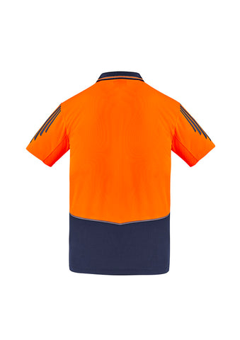 Mens Hi Vis Flux Short Sleeve Polo Orange/Navy back view