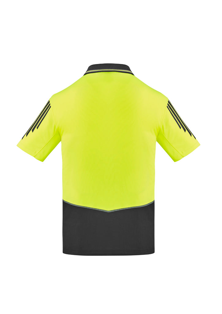 Mens Hi Vis Flux Short Sleeve Polo Yellow/Charcoal back view