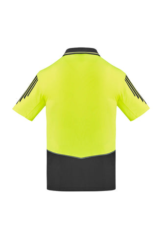 Mens Hi Vis Flux Short Sleeve Polo Yellow/Charcoal back view