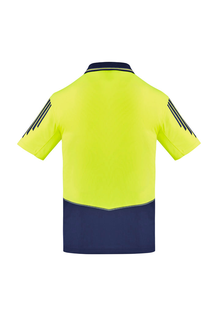 Mens Hi Vis Flux Short Sleeve Polo Yellow/Navy back view