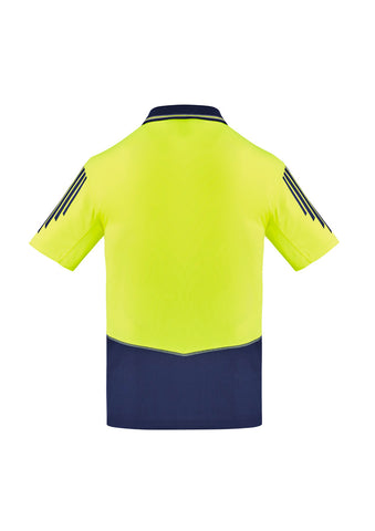 Mens Hi Vis Flux Short Sleeve Polo Yellow/Navy back view
