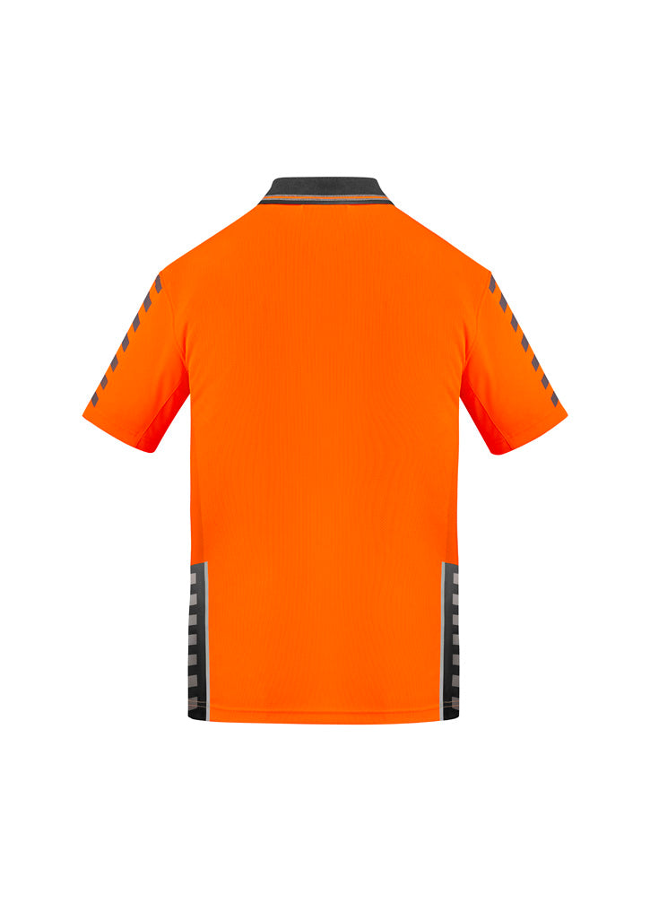 Mens Hi Vis Komodo Short Sleeve Polo Orange/Charcoal back view