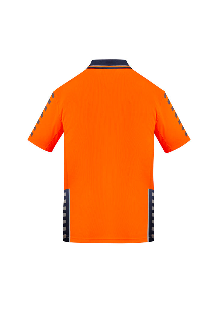 Mens Hi Vis Komodo Short Sleeve Polo Orange/Navy back view