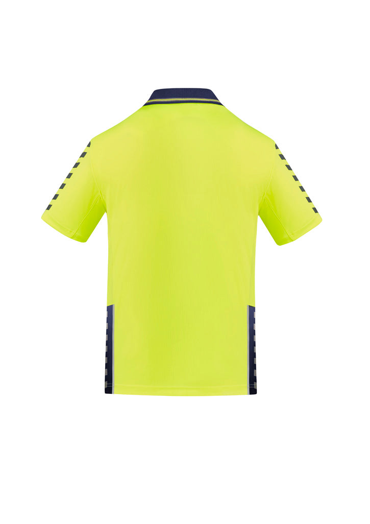 Mens Hi Vis Komodo Short Sleeve Polo Yellow/Navy back view