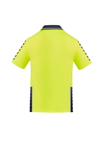 Mens Hi Vis Komodo Short Sleeve Polo Yellow/Navy back view