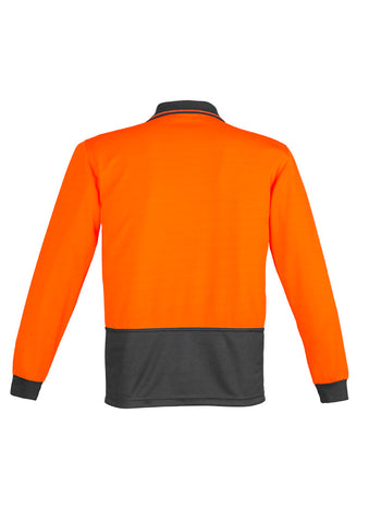 Mens Hi Vis Comfort Back Long Sleeve Polo Orange/Charcoal back view