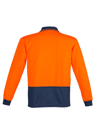 Mens Hi Vis Comfort Back Long Sleeve Polo Orange/Navy back view