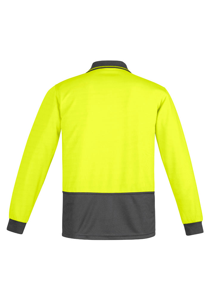 Mens Hi Vis Comfort Back Long Sleeve Polo Yellow/Charcoal back view