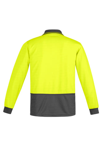 Mens Hi Vis Comfort Back Long Sleeve Polo Yellow/Charcoal back view