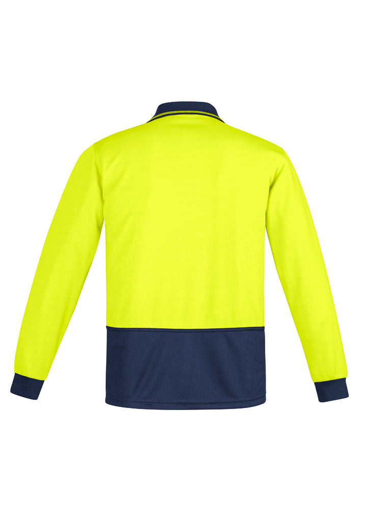 Mens Hi Vis Comfort Back Long Sleeve Polo Yellow/Navy back view