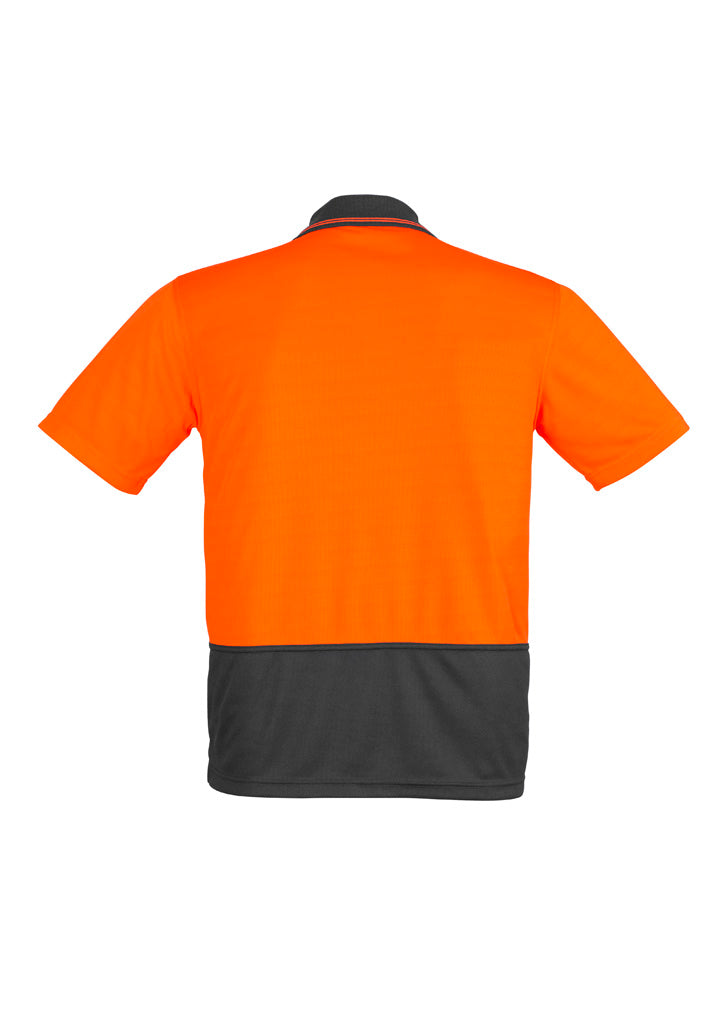 Mens Hi Vis Comfort Back Short Sleeve Polo Orange/Charcoal back view
