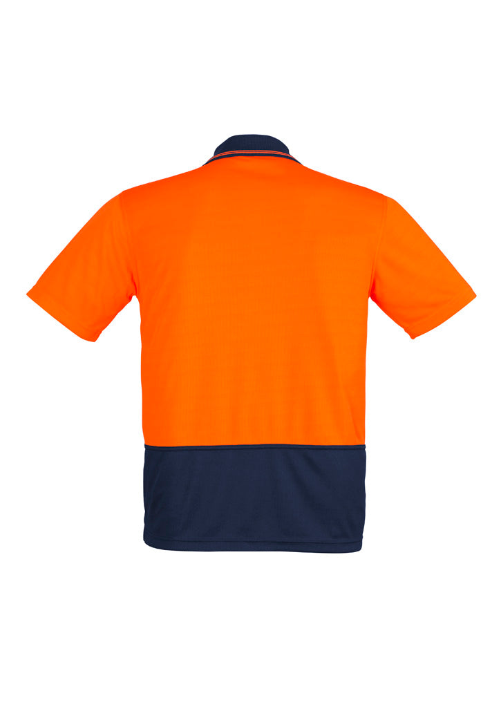 Mens Hi Vis Comfort Back Short Sleeve Polo Orange/Navy back view
