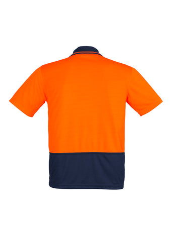 Mens Hi Vis Comfort Back Short Sleeve Polo Orange/Navy back view