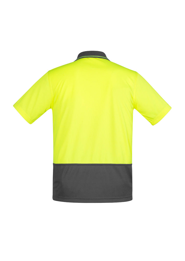 Mens Hi Vis Comfort Back Short Sleeve Polo Yellow/Charcoal back view