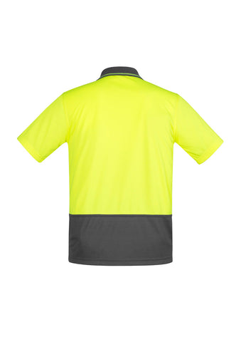 Mens Hi Vis Comfort Back Short Sleeve Polo Yellow/Charcoal back view