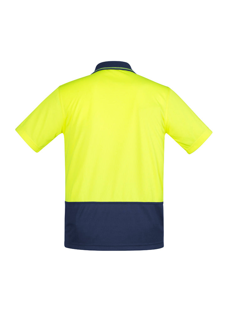 Mens Hi Vis Comfort Back Short Sleeve Polo Yellow/Navy back view