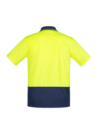 Mens Hi Vis Comfort Back Short Sleeve Polo Yellow/Navy back view