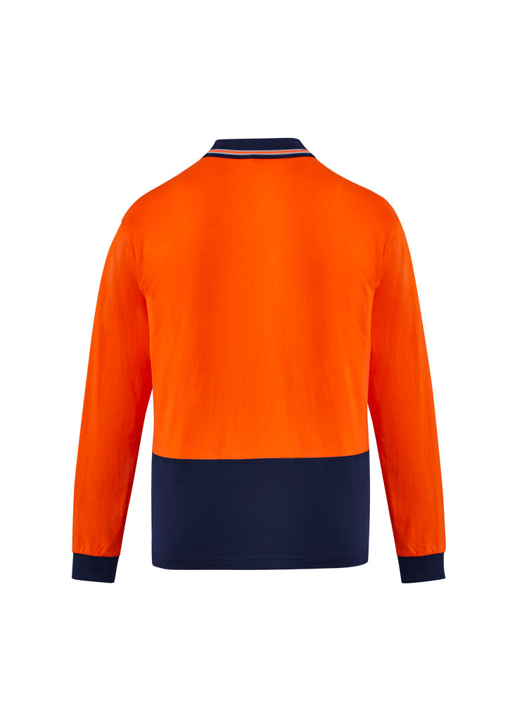 Mens Hi Vis Cotton Long Sleeve Polo Orange/Navy back view