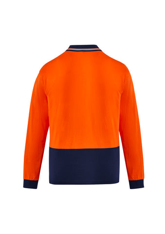 Mens Hi Vis Cotton Long Sleeve Polo Orange/Navy back view