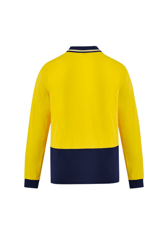 Mens Hi Vis Cotton Long Sleeve Polo Yellow/Navy back view