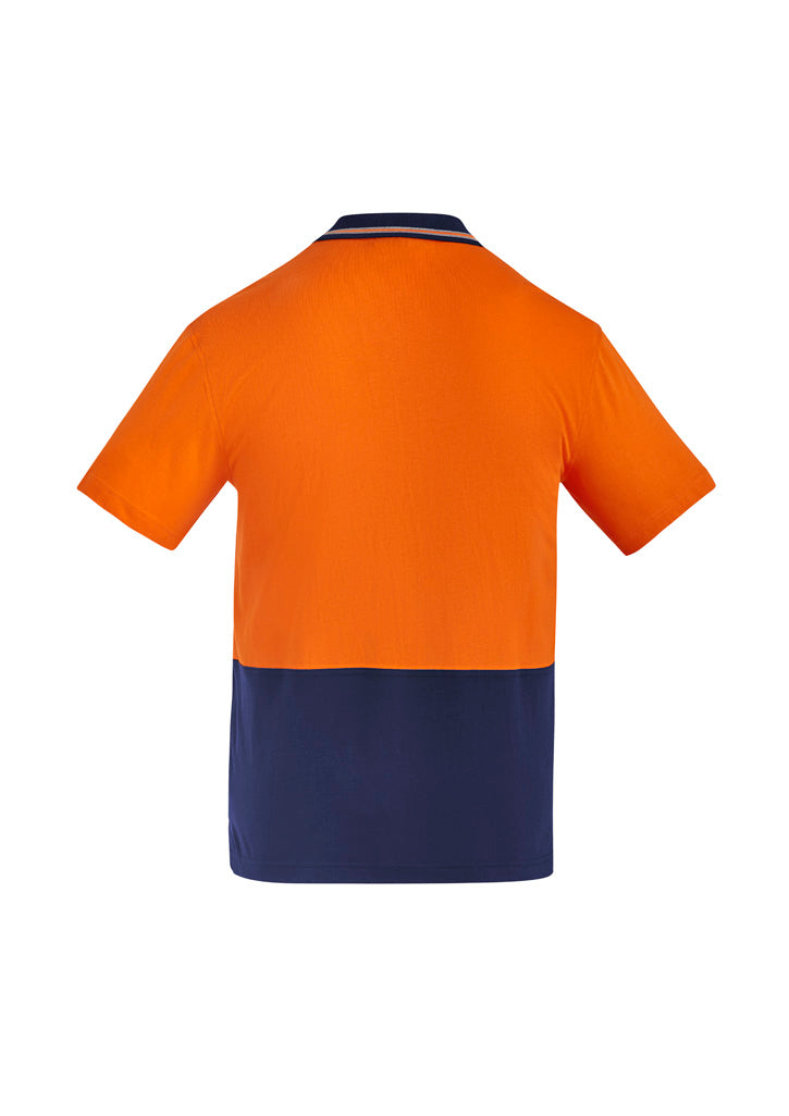Mens Hi Vis Cotton Short Sleeve Polo Orange/Navy back view