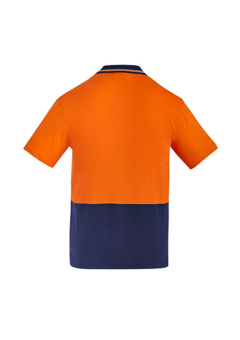 Mens Hi Vis Cotton Short Sleeve Polo Orange/Navy back view