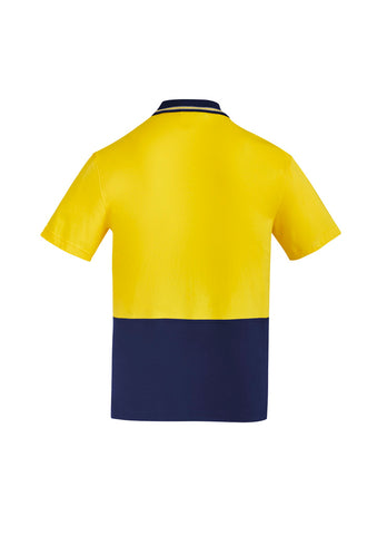 Mens Hi Vis Cotton Short Sleeve Polo Yellow/Navy back view