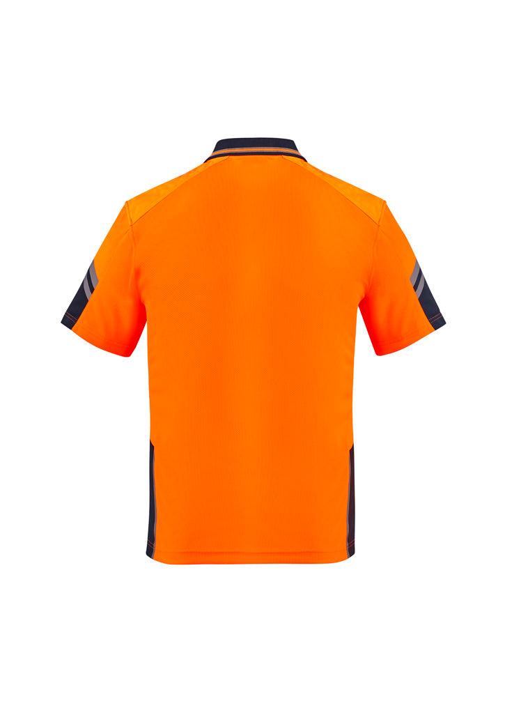 Mens Hi Vis Reinforced Squad Short Sleeve Polo Orange/Navy back view