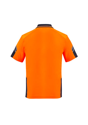 Mens Hi Vis Reinforced Squad Short Sleeve Polo Orange/Navy back view