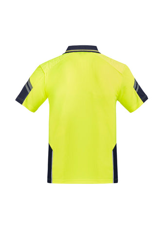 Mens Hi Vis Reinforced Squad Short Sleeve Polo Yellow/Navy back view