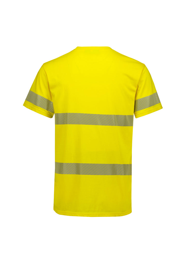Mens Hi Vis Segmented Tape Cotton Tee Yellow back view
