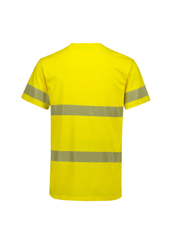 Mens Hi Vis Segmented Tape Cotton Tee Yellow back view