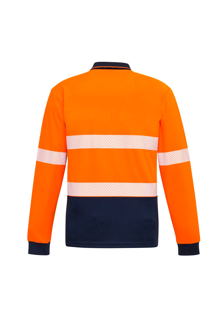 Unisex Hi Vis Segmented Tape Long Sleeve Polo Orange/Navy back view