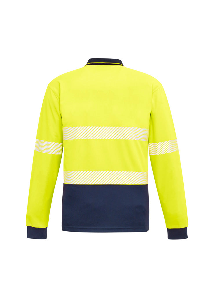 Unisex Hi Vis Segmented Tape Long Sleeve Polo Yellow/Navy back view