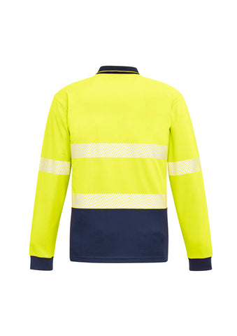Unisex Hi Vis Segmented Tape Long Sleeve Polo Yellow/Navy back view