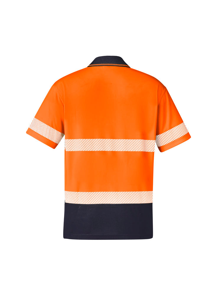 Unisex Hi Vis Segmented Tape Short Sleeve Polo Orange/Navy back view