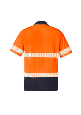 Unisex Hi Vis Segmented Tape Short Sleeve Polo Orange/Navy back view